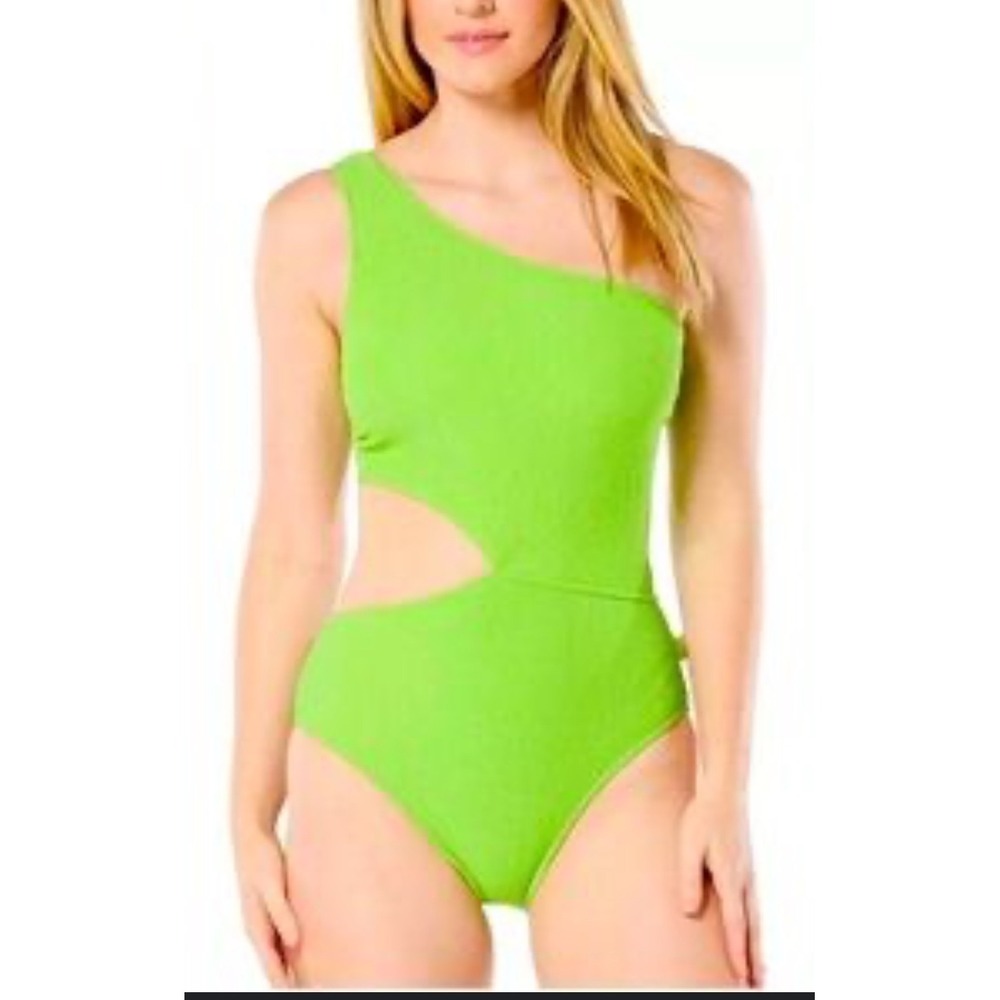 Michael Kors One Shoulder Cutout Swimsuit‎ Green Apple Size 6 NWT